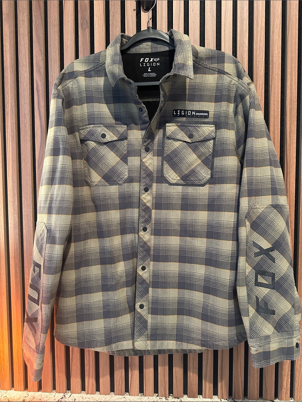 Fox Legion Olive and Gray Plaid Button-Front Shirt Jacket
